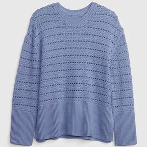 NWT GAP 24/7 Split-Hem Crochet Sweater - Distant Blue